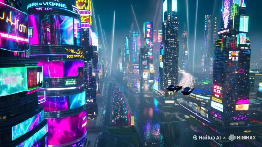 Cyberpunk metropolis nightscape, cinematic 10s short video, 8K ultra HD, neon-drenched skyscrapers with holographic advertisements, hyper-realistic rain reflections, aerial drone shots weaving through flying cars with light trails, dynamic camera movements with dramatic Dutch angles, chromatic aberration effects, volumetric light beams piercing through smog, crowds of futuristic pedestrians with glowing accessories, sudden explosion of digital particle fireworks climax, epic hybrid orchestral/EDM soundtrack with heavy bass drops, trending on ArtStation, Unreal Engine 5 rendering, color graded with teal & magenta tones --ar 9:16 --v 6.0 by Hailuo AI Video Generator