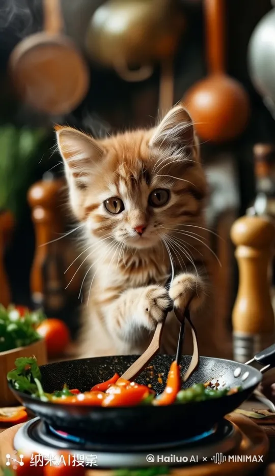 小猫炒菜的动作 by Hailuo AI Video Generator