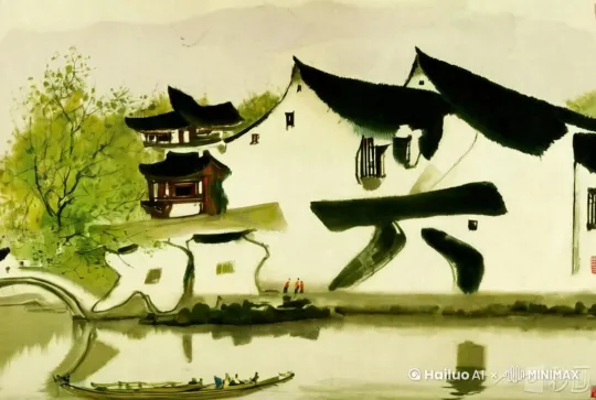 保持当前画面，树木晃动，鸟儿飞过，人行走，船靠岸 by Hailuo AI Video Generator