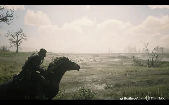 生成一个人物骑着马继续往前走的就行 by Hailuo AI Video Generator