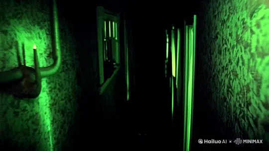 "VHS复古滤镜下,深夜老宅的走廊镜头(手持摄影晃动感)。
锈迹斑斑的挂钟指向凌晨3点(特写秒针卡顿声效),
斑驳墙纸突然渗出暗红色液体(慢镜头特写),
吱呀—— 阁楼木门自动开启(尖锐音效),
苍白鬼影在走廊尽头闪现(红绿撞色光影),
老式电话铃声猛然炸响(镜头急速拉近),
沾血听筒悬浮空中,传出沙哑低语:'找到你了...'(瞳孔收缩特写) by Hailuo AI Video Generator