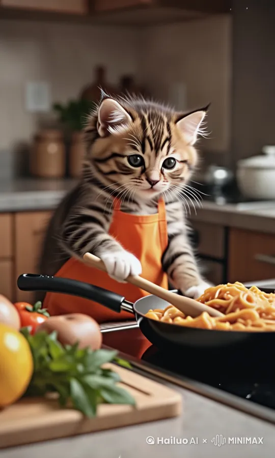 小猫在做饭 by Hailuo AI Video Generator