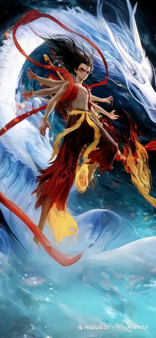 镜头推进，人物旋转一圈，神龙也跟着人物动一圈 by Hailuo AI Video Generator