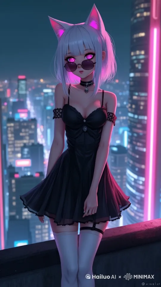 一个女孩，站在楼顶，看向镜头温柔的眨动眼睛，头发在微风中摇摆。 by Hailuo AI Video Generator