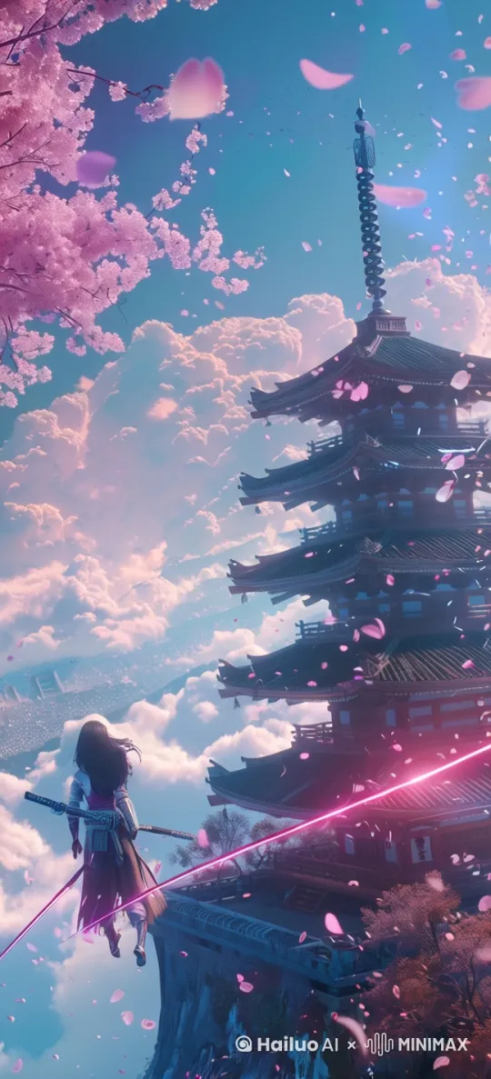 主体不动，微风吹过，花瓣飘飘，人物头发飘动，树枝摇摆 by Hailuo AI Video Generator
