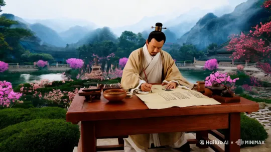 白居易写进诗里的「护嗓秘术」
「每天说话超2小时必看!《外台秘要》记录唐代歌者的保养法:①罗汉果掰碎泡水(清肺热)②按压廉泉穴(喉结上方凹陷处)③『呵』字吐纳法(滋润咽喉)——诗人开演唱会就靠这三招!」
用古代诗人白居易的形象,古代白居易居住的环境作为人物地点 by Hailuo AI Video Generator
