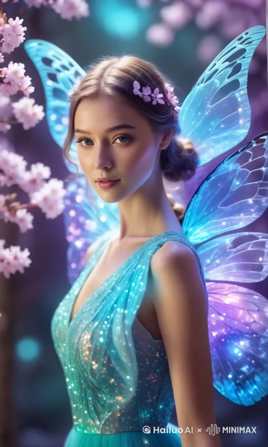 翅膀轻微煽动，花瓣随风飘动 by Hailuo AI Video Generator