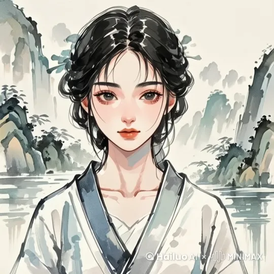 初见她漫步溪桥下她轻摘一朵桃花 by Hailuo AI Video Generator