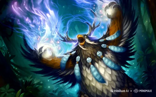 环绕运镜，展现图片中的鸟德正面对着僵尸大军，最后拉远俯瞰，表现出鸟德用强大的魔法独当一面的气魄 by Hailuo AI Video Generator