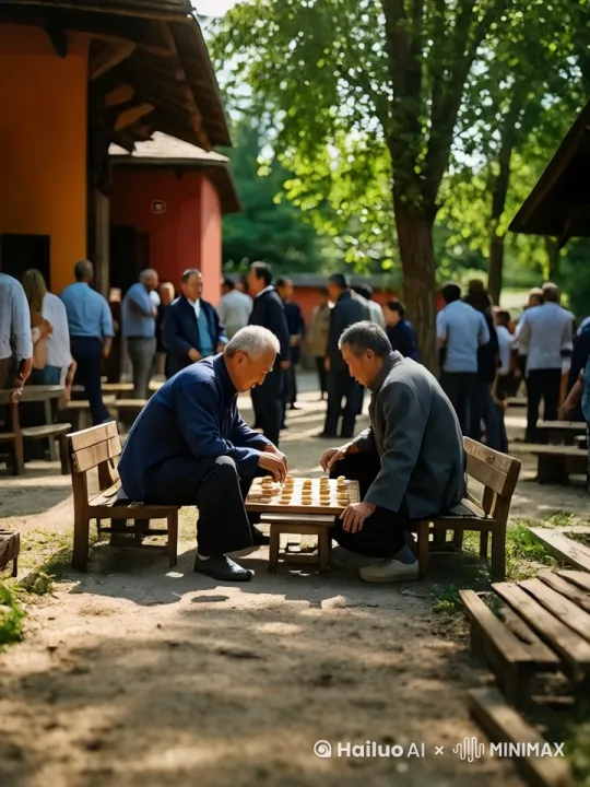 镜头移动，动态跟随，展现一个史诗般的激烈打斗场面。两个人正在进行惊心动魄的中国功夫对决，身形矫健，步伐灵活，每一个动作都充满力量与技巧。一人率先发动攻击，以迅雷不及掩耳之势踢出一记凌厉的侧踢，另一人迅速后仰躲避，紧接着回击一套连贯的拳法，拳风呼啸。他们的招式刚柔并济，时而是刚猛的直拳，时而是柔美的转身回旋踢。身影交错之间，地面的尘土飞扬而起，镜头动态跟随，从不同角度展现他们激烈的交锋，周围的人拍手叫好。 by Hailuo AI Video Generator