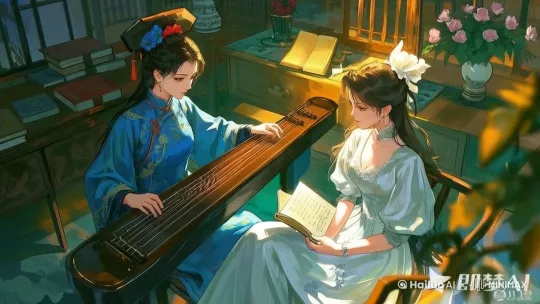 镜头推进、轻风浮过、氛围感、两人不动、光打在两人身上 by Hailuo AI Video Generator