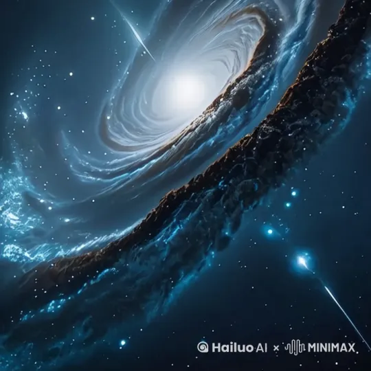 
梦境黑色宇宙，星河银河，金色粒子旋涡转动，旋涡中间是由粒子组合成的时间刻度缓慢的旋转，高级感，未知，神秘感压迫感，倾斜视角， by Hailuo AI Video Generator