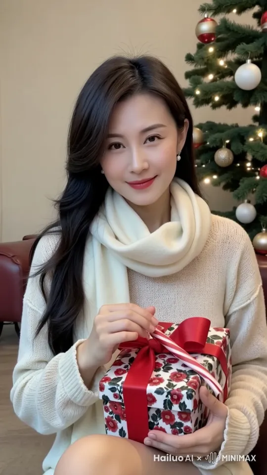 美女展示手中礼物，并说话 by Hailuo AI Video Generator