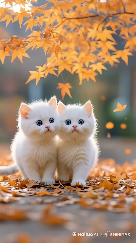 小猫东张西望，微风吹动树叶。 by Hailuo AI Video Generator