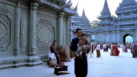 穷人小孩生下来被迫丢在寺院门口，被上香求子的商人捡到了，小孩自带彩财运，从孩子到家后，商业发展顺利商业帝国不断扩大，小孩也聪明可爱，一家人和和美美，从孩子会说话起，母亲就悉心教导，孩子的智商也是非常高，学习知识很快，而且能举一反三，并深刻运用，转眼十四年已过，孩子参加科举高中，回乡祭祖，母亲带孩子会寺院感谢上苍，并告知孩子身世之谜，孩童惊讶大鄂深受打击，发呆三日，决心遁入空门，父母[下摇] by Hailuo AI Video Generator