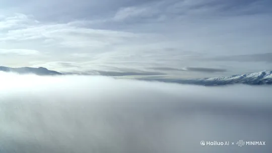 上升镜头，雾凇沆砀，天与云与山与水，上下一白。 by Hailuo AI Video Generator