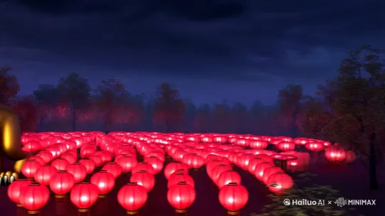 无人机视角穿过层层红灯笼，哪吒倒立俯冲入画（丸子头红发丝特效飘动），
哪吒火尖枪戳地溅起金色火花，身后机械狮眼突然睁开（LED灯瞳孔），
哪吒站在旋转狮头上，混天绫缠住十米高鞭炮（慢动作火星飞溅），
狮口突然喷出AR烟花字"元宝雨来咯"，画面瞬间下起黄金元宝雨，
画面为动漫卡通版。 by Hailuo AI Video Generator