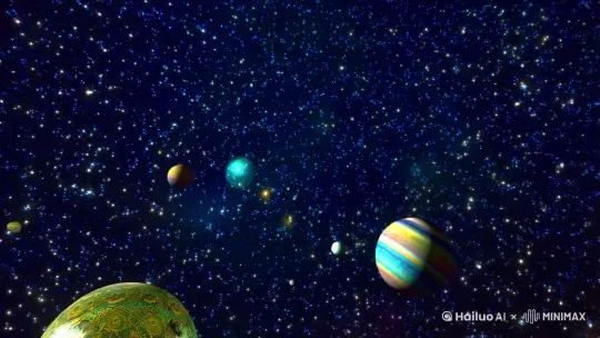 浩瀚星空，五颜六色的星球旋转，由远及近，，震撼人心 by Hailuo AI Video Generator