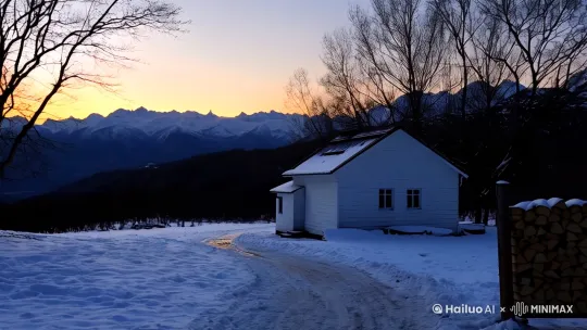 日暮苍山远，天寒白屋贫。柴门闻犬吠。风雪夜归人。 by Hailuo AI Video Generator