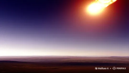一片旷野之上，巨大的陨石从天而降砸落地面 by Hailuo AI Video Generator