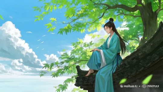 绿叶飘动，云朵移动、头发飘动
 by Hailuo AI Video Generator