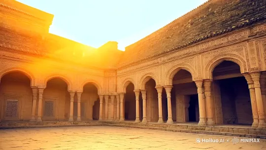 [右摇,变焦推进]夕阳斜照的古朴庭院 [上升] 薄纱大胸现代美女  身材若隐若现  肤如凝脂[变焦推进] 微风吹动长长发丝 粉红花瓣飘落 [固定镜头] 嘴唇微张 齿白唇红  眼神妩媚 盈盈一一笑 轻抚脸颊 by Hailuo AI Video Generator