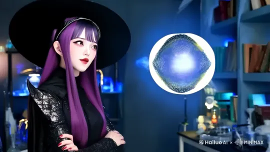 
  
中景 大黑塔顶魔女帽子，站在堆满书籍和仪器的实验室中，周围闪耀着神秘的光芒，她双手抱臂，微微仰头看着上方悬浮的一个发着蓝光的能量球 ， 轻微的电流声和仪器运转的嗡嗡声 
 特写 大黑塔嘴角微微上扬，眼神中透露出自信与聪慧，然后轻轻打了个响指 大黑塔：“搞定。” 清脆的响指声 
 中景 能量球光芒大盛，然后缓缓稳定下来，周围的光芒也变得柔和，大黑塔满意地看着能量球  光芒闪烁声渐弱 by Hailuo AI Video Generator