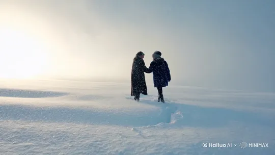 两个人在雪地里玩。 by Hailuo AI Video Generator