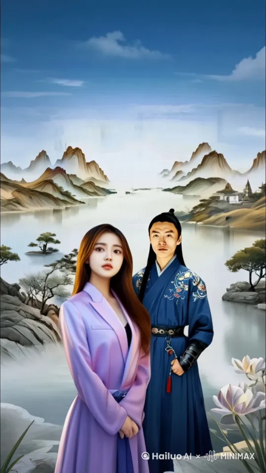 少女转身拥抱对方，然后微笑回头拉着对方的手 by Hailuo AI Video Generator