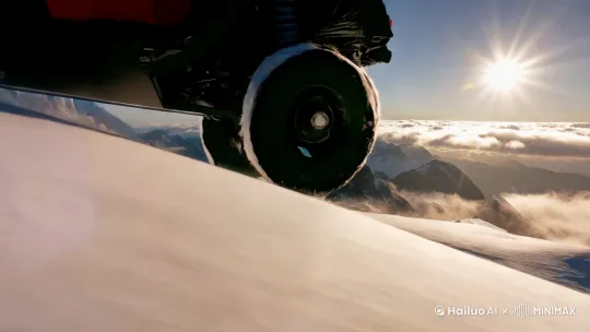 镜头以低角度仰拍启动,穿越覆盖厚厚积雪的山脊,螺旋桨卷雪起的雾在阳光下形成晶莹的粒子效果。镜头45°仰角平稳抬升,镜头逐渐展现绵延不绝的雪原山脉,冰川裂隙在晨光泛中着幽蓝光泽。当飞行高度突破云层时,采用环绕运镜呈现峰雪群貌的全,AI智能渲染的流云动态模拟真实大气运动,阳光穿透云隙形成丁达尔光效。在保持0.m8/s前飞速度的同时,通过变焦镜头同步捕捉近处冰塔的结晶纹理与远处群山的磅礴轮廓,镜头最终以俯冲视角完成从8848米模拟海拔峡谷到底部的叙事空间,雪崩粒子特效由AI物理引擎实时生成。 by Hailuo AI Video Generator