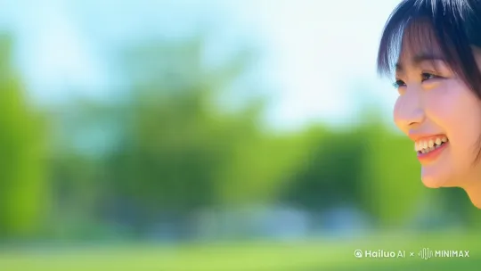 Her identical twin sister comes up behind her and the twins stand side by side for the camera. They smile and share a kiss. by Hailuo AI Video Generator