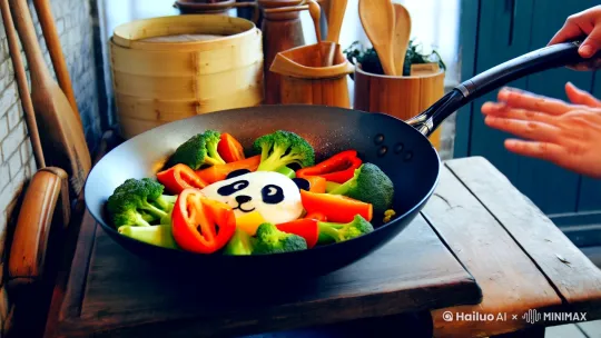 熊猫暴炒青菜 by Hailuo AI Video Generator
