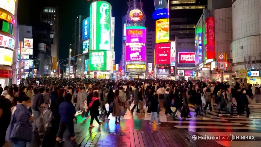 涩谷的夜晚 by Hailuo AI Video Generator