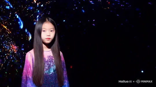 长发中国女孩，女孩坐着，黑色背景，粒子， 梦幻，艺术，后现代解构主义，超现实，漂浮，梦核，蒸汽波，未来感，超高分辨率,8K，细节满满，丰富细节，超高清壁纸，电影质感，电影截图，大师级别运镜。让画面动起来 by Hailuo AI Video Generator