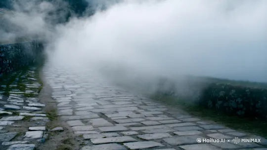 荒凉古道，前方袅袅，醉酒骑驴，腰挎宝剑 by Hailuo AI Video Generator
