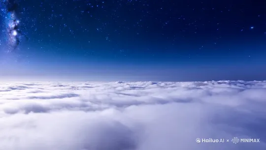 云海揉碎星光，[拉远]山巅风车旋转慢镜头，坠入银河的梦境 by Hailuo AI Video Generator