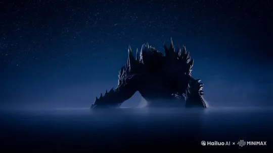一头怪兽在太空中缓缓站起来 by Hailuo AI Video Generator
