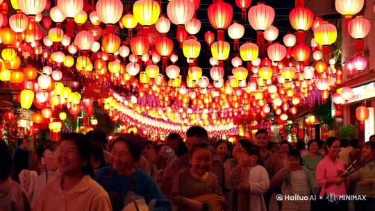 **提示词:**
**镜头 1**
画面:热闹的元宵节夜景,张灯结彩,人群熙攘。
配乐:喜庆欢快的民乐。
旁白:在这灯火辉煌、热闹非凡的元宵佳节。
**镜头 2**
画面:一位慈祥微笑的中老年人在挂满花灯的街头赏灯。
配乐:温馨的旋律。
旁白:愿您的生活,如这绚烂的花灯,五彩斑斓,充满着无尽的美好与温馨。
**镜头 3**
画面:一锅翻滚的汤圆,冒着腾腾热气。
配乐:轻快的节奏。
旁白:就像这香甜的汤圆,愿您的生活甜甜蜜蜜,幸福常伴。
**镜头 4**
画面:一群中老年人围坐在一起,笑容满面地聊天。
配乐:欢快的曲调。
旁白:愿您的友情和家庭,如同这元宵佳节的团聚,温暖而坚固。
**镜头 5**
画面:烟花绽放,夜空璀璨。
配乐:激昂的旋律。
旁白:在这美好的日子里,愿您的心愿都能如烟花般,绚丽绽放,梦想成真。
**镜头 6**
画面:字幕出现“元宵佳节,福寿安康!”
配乐:温馨旋律渐渐减弱。
旁白:祝您元宵佳节福寿安康,快乐永驻! by Hailuo AI Video Generator