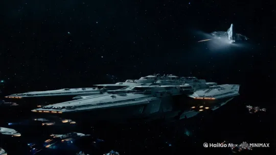 
* 星际战争，舰队集结，巨型战舰，小型战机，空间跳跃，浩瀚宇宙，繁星点点，紧张肃穆，恢弘大气，科幻未来，史诗感，压迫感，战争场面，视觉震撼 by Hailuo AI Video Generator