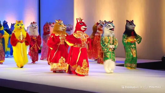 十二生肖轮流t台走秀，蠢萌的造型，逼真的服饰 by Hailuo AI Video Generator
