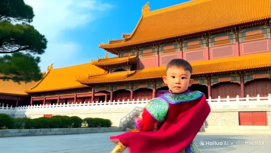 变身美猴王齐天大圣孙悟空，在故宫天大肆耍弄如意金箍棒，整个过程如同魔法般无缝衔接，充满了动感和未来感。风格：超写实。 by Hailuo AI Video Generator