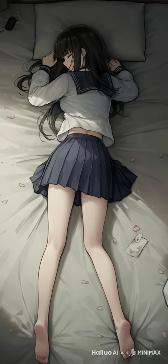 女孩在床上翻过身后正面朝向镜头 by Hailuo AI Video Generator