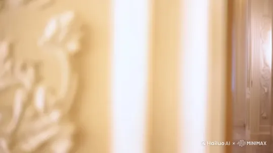 [右移,左摇,跟随]从卧室的走廊里，一位穿着黑丝情趣内衣的金发美女，黑色高跟鞋，缓缓地向我走来，[左移,右摇,跟随]在我面前跳出性感舞蹈 by Hailuo AI Video Generator