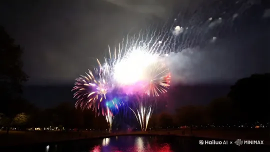 午夜烟花渲染天空 by Hailuo AI Video Generator