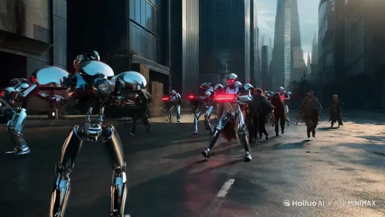 高科技AI机器人攻打人类 by Hailuo AI Video Generator