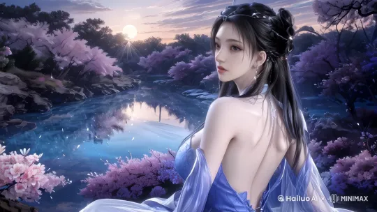 湖面波光粼粼，头发随风飘动 by Hailuo AI Video Generator