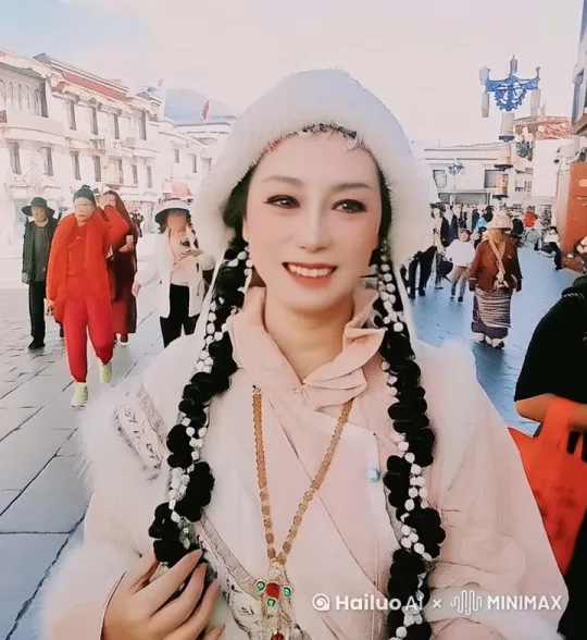 让图片里的美女跳藏族舞蹈并大声唱出藏族歌曲 by Hailuo AI Video Generator