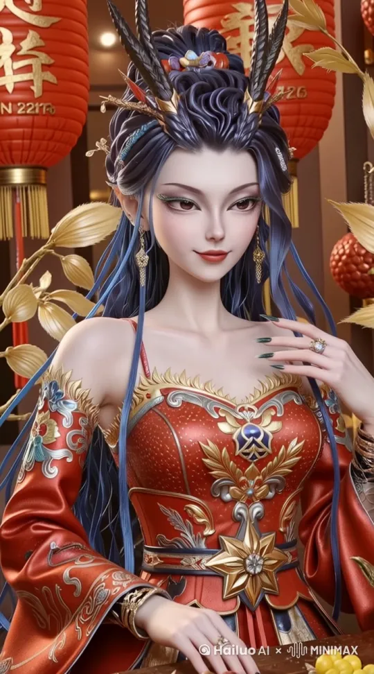 抬头，眨眼，微笑，妩媚 by Hailuo AI Video Generator
