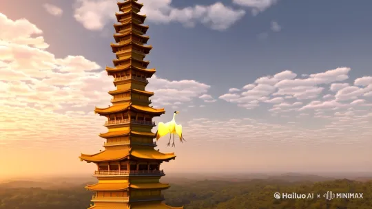 昔人已乘黄鹤去，此地空余黄鹤楼。
黄鹤一去不复返，白云千载空悠悠。 by Hailuo AI Video Generator