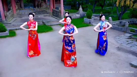5个丰满的国风美女在跳舞 by Hailuo AI Video Generator